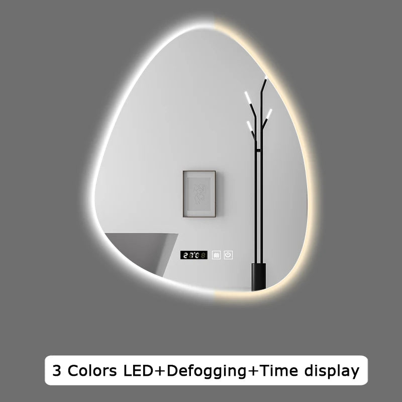 Upright Irregular Bathroom Mirror Smart 3 Color Adjustable LED Multifunction LIght With Bluetooth Speaker For Hotel Cloakroom