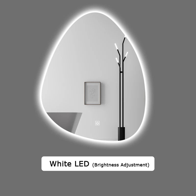 Upright Irregular Bathroom Mirror Smart 3 Color Adjustable LED Multifunction LIght With Bluetooth Speaker For Hotel Cloakroom