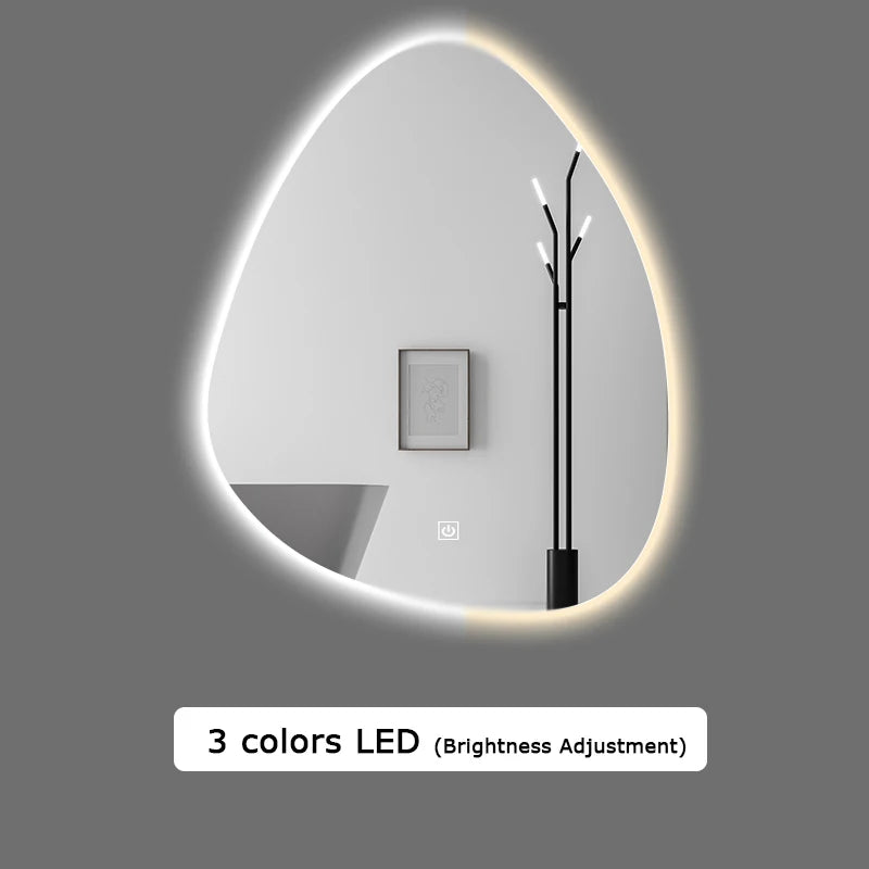 Upright Irregular Bathroom Mirror Smart 3 Color Adjustable LED Multifunction LIght With Bluetooth Speaker For Hotel Cloakroom