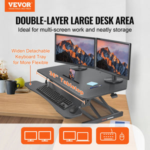 VEVOR Double-Layer Standing Desk Converter 36" x 23.6" Height Adjustable Standing Desk Sit to Stand Converter Stand Up Home Desk