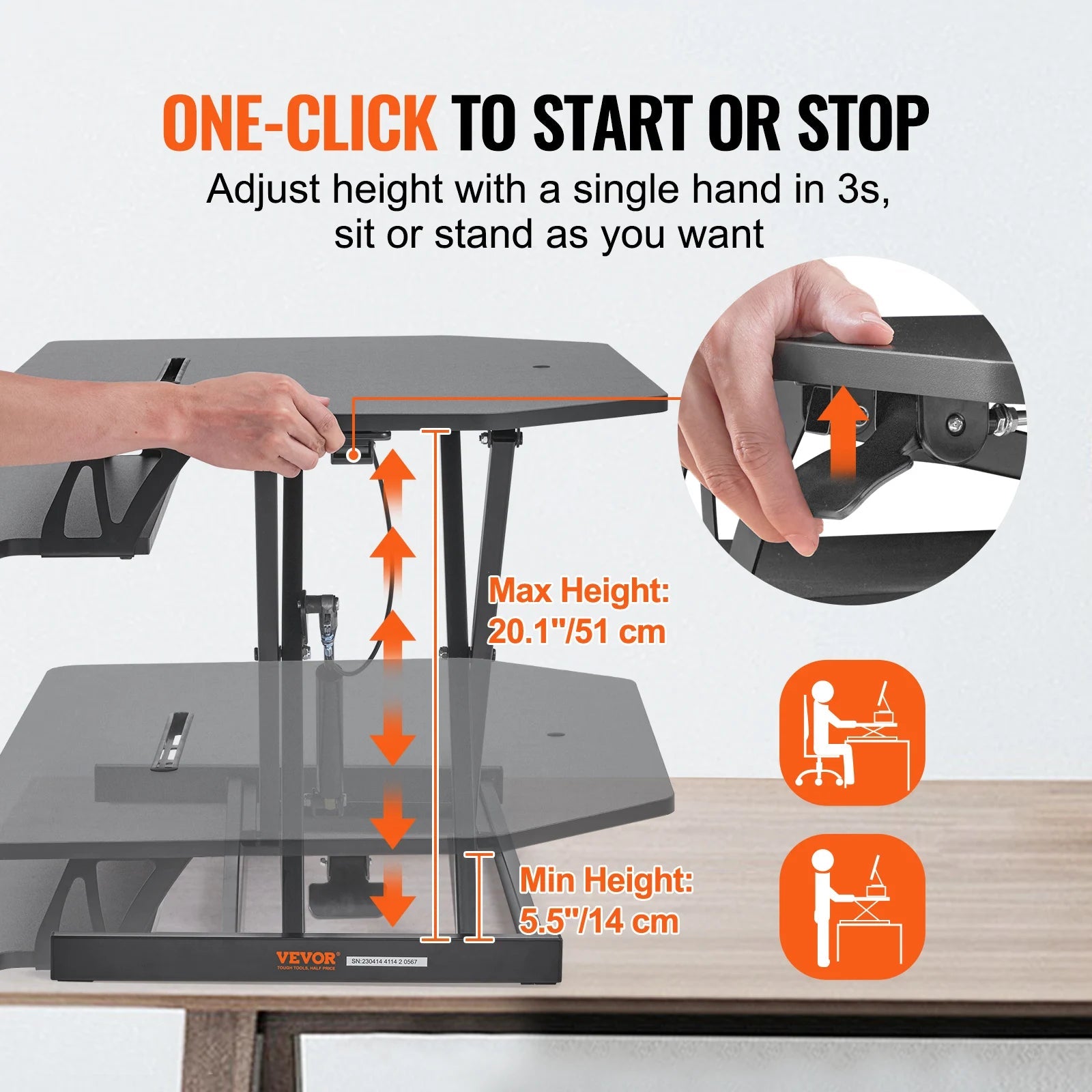 VEVOR Double-Layer Standing Desk Converter 36" x 23.6" Height Adjustable Standing Desk Sit to Stand Converter Stand Up Home Desk