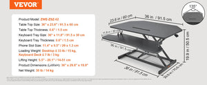 VEVOR Double-Layer Standing Desk Converter 36" x 23.6" Height Adjustable Standing Desk Sit to Stand Converter Stand Up Home Desk