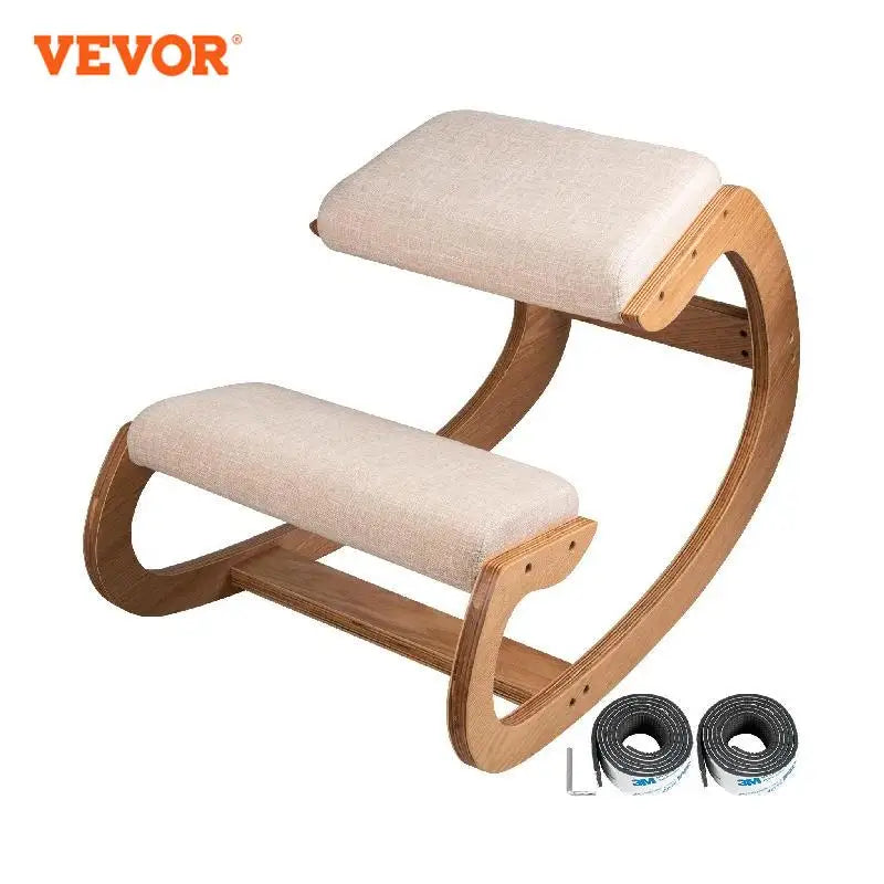 VEVOR Ergonomic Rocking Wooden Kneeling Chair Stool Correct Posture Computer Chair Original Home Office Furniture Thick Cushion