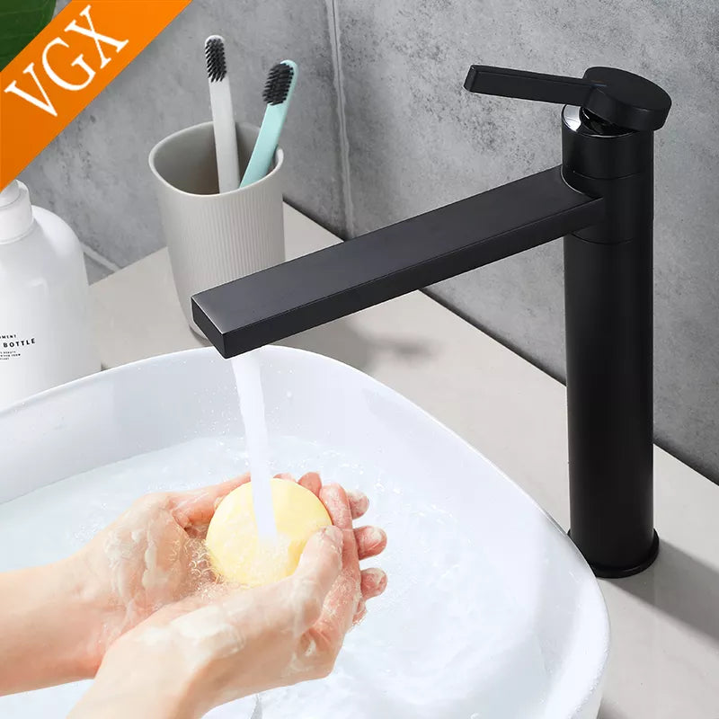 VGX Grifos de baño Mezclador de Lavabo Alto Fregadero Grifo Alto Grifos de Lavabo Gourmet Grifo de Agua Frío Caliente Grifo de 360 ​​​​° Grúa Latón Negro