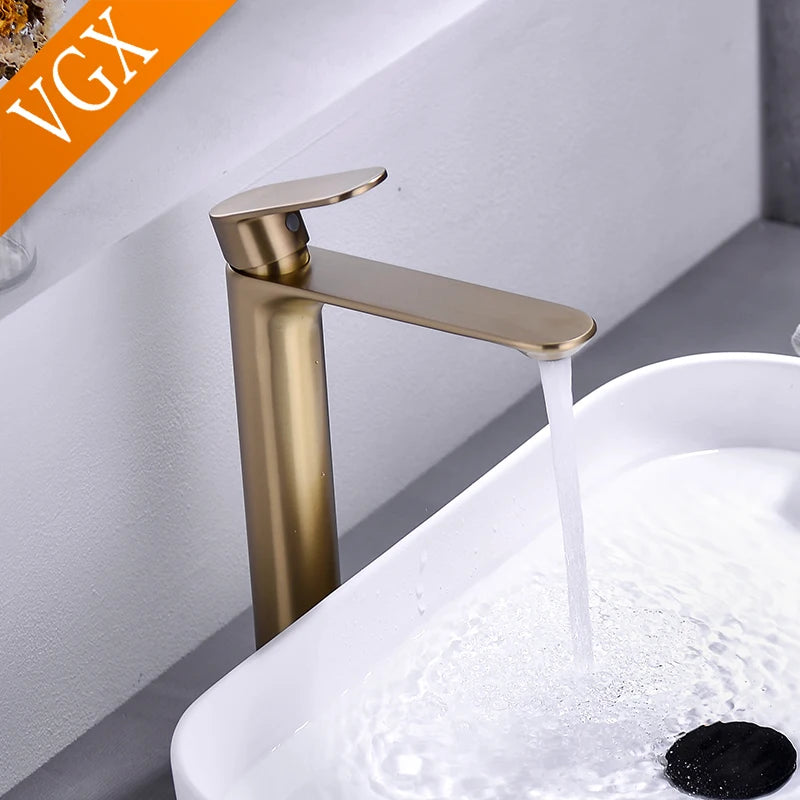 VGX Grifos de baño Mezclador de Lavabo Alto Fregadero Grifo Alto Grifos de Lavabo Gourmet Grifo de Agua Grifos fríos y Calientes Grúa Latón Negro Dorado