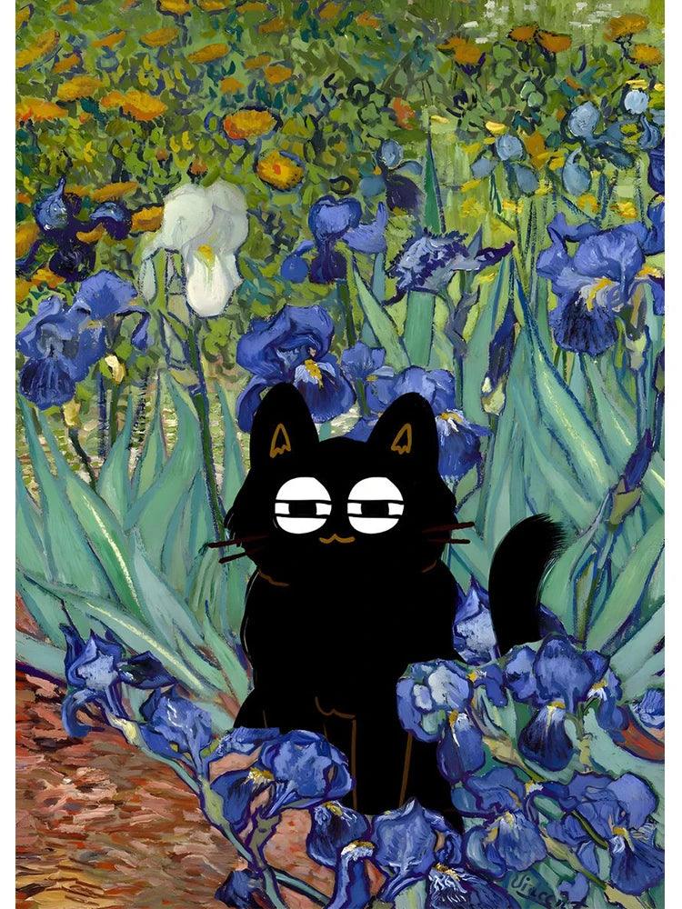 Van Gogh Famous Artworks The Starry Night Black Cat Funny Posters Canvas Painting Masterpiece Reproduction Wall Art Home Decor