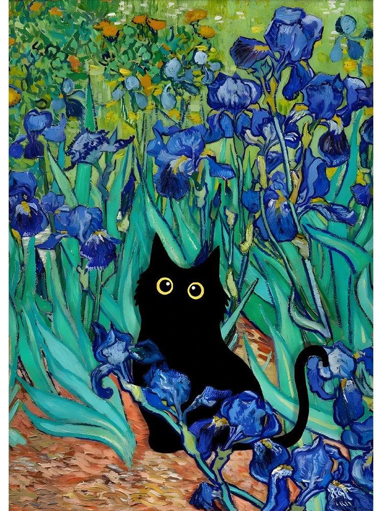 Van Gogh Famous Artworks The Starry Night Black Cat Funny Posters Canvas Painting Masterpiece Reproduction Wall Art Home Decor