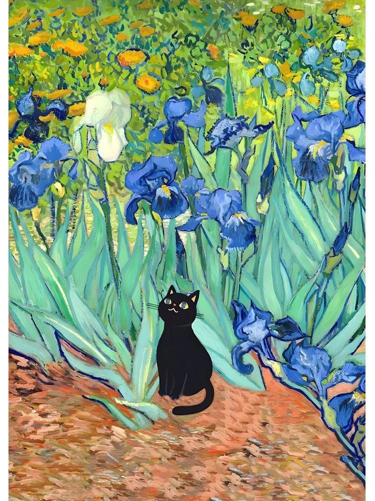 Van Gogh Famous Artworks The Starry Night Black Cat Funny Posters Canvas Painting Masterpiece Reproduction Wall Art Home Decor