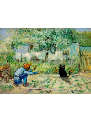 Van Gogh Famous Artworks The Starry Night Black Cat Funny Posters Canvas Painting Masterpiece Reproduction Wall Art Home Decor