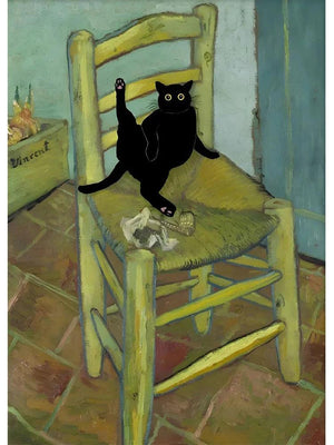 Van Gogh Famous Artworks The Starry Night Black Cat Funny Posters Canvas Painting Masterpiece Reproduction Wall Art Home Decor