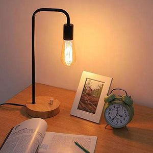 WLGNM Retro Desk Table Lamp Lights For Bedroom Bedside Dimmable Wrought Iron Wooden Creative Home Deco Desktop Decoration Lights