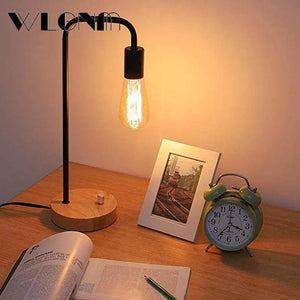 WLGNM Retro Desk Table Lamp Lights For Bedroom Bedside Dimmable Wrought Iron Wooden Creative Home Deco Desktop Decoration Lights