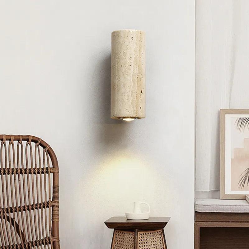 Wabi Sabi Yellow Marble Wall Lamp Led Bedside Japan Bedroom Living Room Wall Light Travertine Stair Corridor Decor Sconce