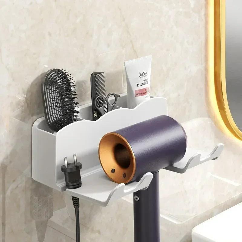 Wall Mounted Hair Dryer Holder For Dyson Bathroom Shelf without Drilling Plastic Hair dryer stand Bathroom Organizer