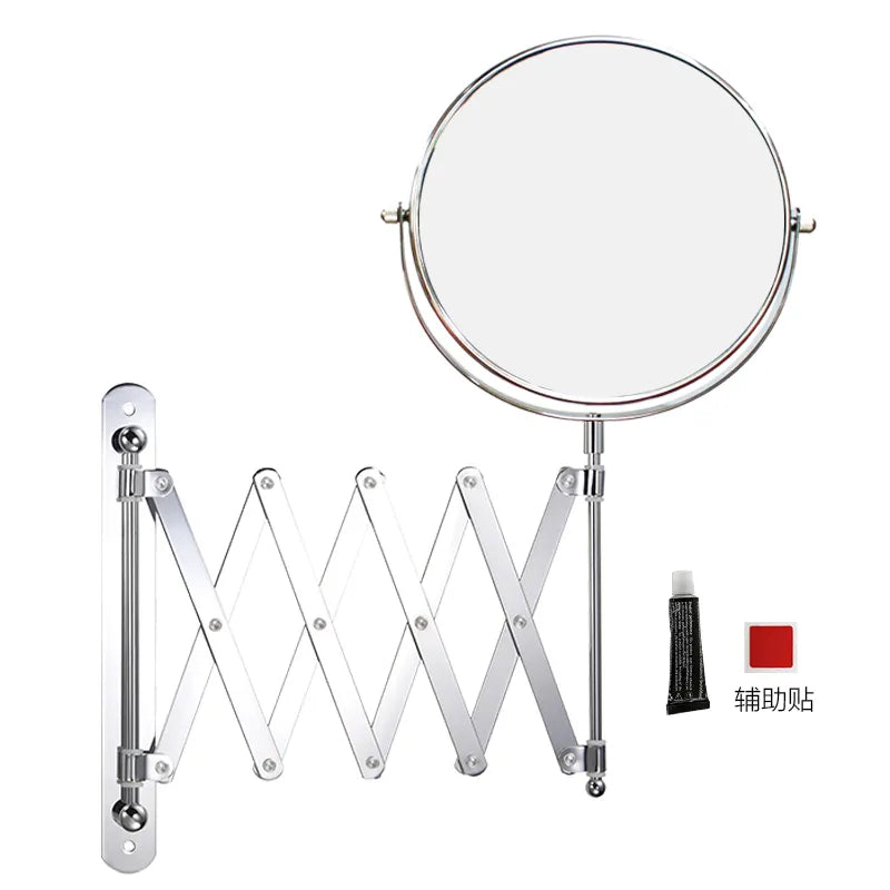 Wall-mounted Makeup Mirror Bathroom NoDrilling Double-sided 7X Magnifying Extendable Rotating Vanity