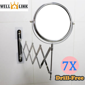 Wall-mounted Makeup Mirror Bathroom NoDrilling Double-sided 7X Magnifying Extendable Rotating Vanity