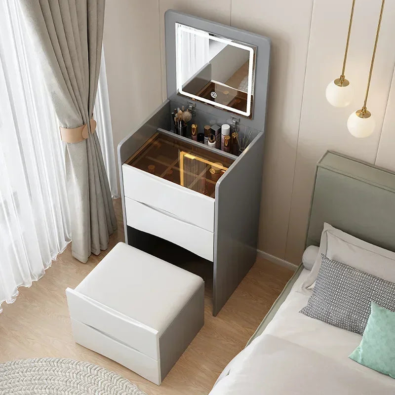 White Luxury Dressers Vanity Mirror Drawer Bedroom Minimalist Makeup Room Desk Lights Drawers Schminktisch Household Items