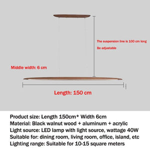 Wooden Pendant Lights Hanging Lamps Modern Table LED Long Linear Light Kitchen Island Office Bar Lighting for Dining Living Room