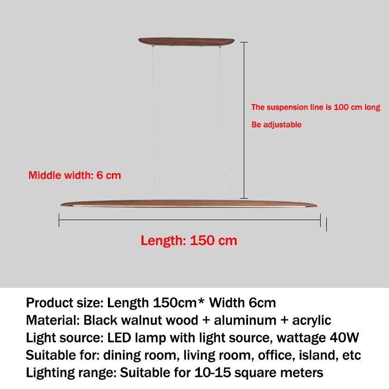 Wooden Pendant Lights Hanging Lamps Modern Table LED Long Linear Light Kitchen Island Office Bar Lighting for Dining Living Room