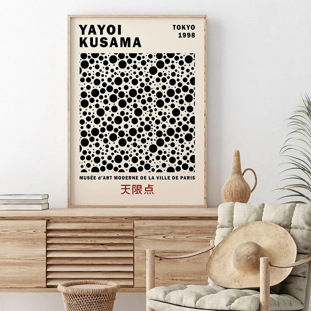 Yayoi Kusama Abstract Line Dots Canvas Art Poster and Print Black Green Canvas Painting Wall Art Picture for Room Home Decor