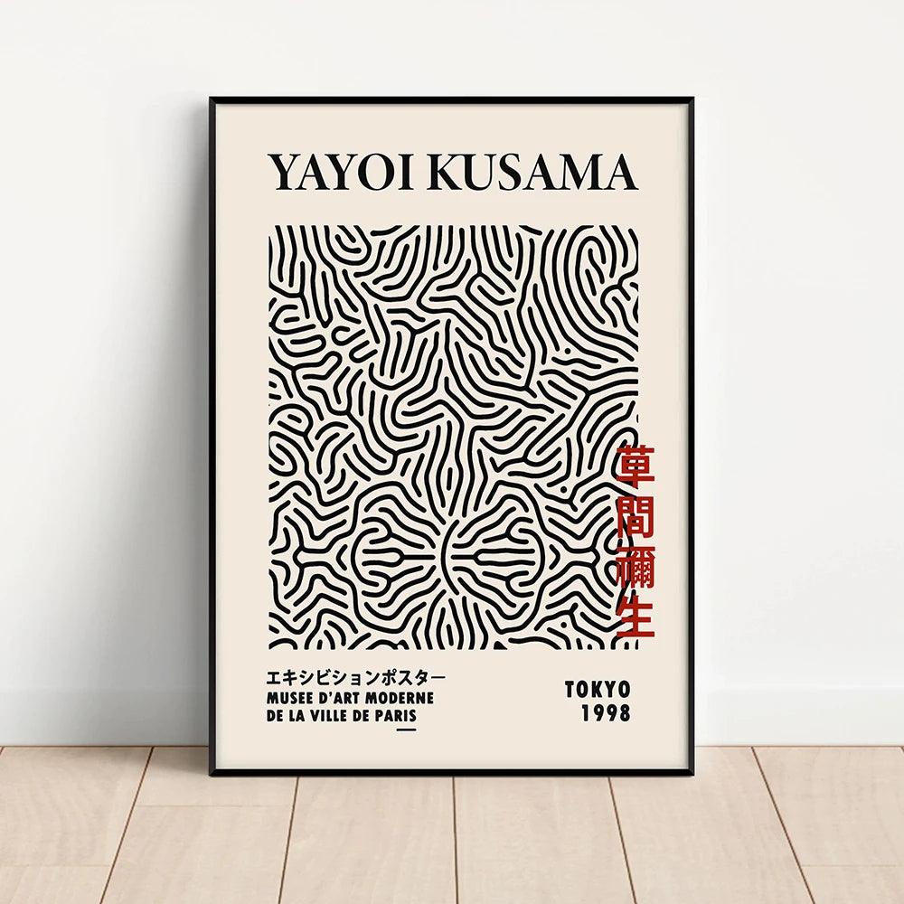 Yayoi Kusama Abstract Line Dots Canvas Art Poster and Print Black Green Canvas Painting Wall Art Picture for Room Home Decor