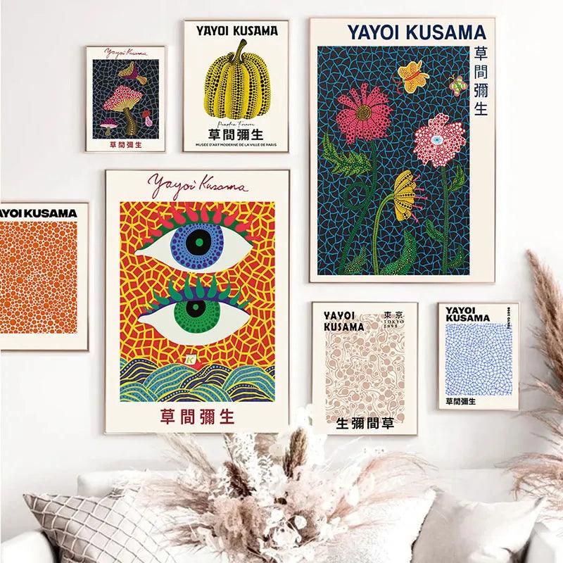 Yayoi Kusama Pumpkin Flower Posters Prints Abstract Wall Art Canvas Painting Nordic Modern Pictures For Living Room Home Decor