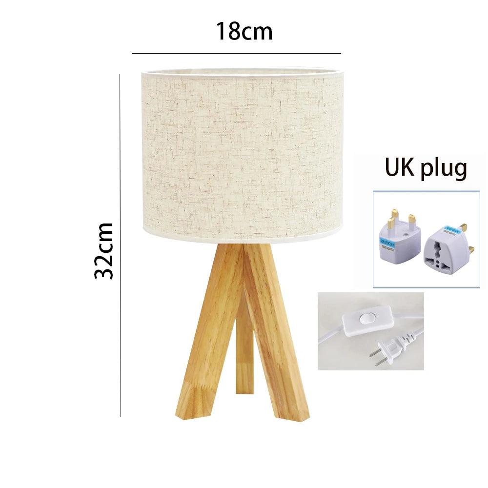 ZK50 Desktop Decorative Lighting Table Lamp LED Wooden Bedside Lamp Tripod Table Lamp Retro Linen Lamp Shade Bedroom E27