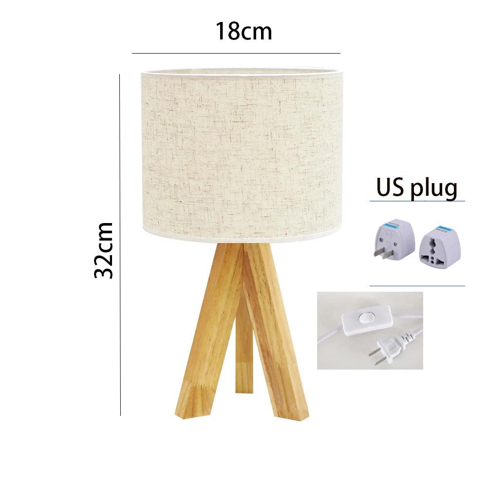 ZK50 Desktop Decorative Lighting Table Lamp LED Wooden Bedside Lamp Tripod Table Lamp Retro Linen Lamp Shade Bedroom E27