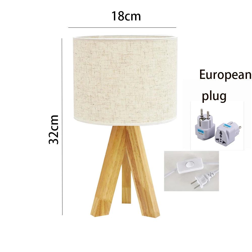 ZK50 Desktop Decorative Lighting Table Lamp LED Wooden Bedside Lamp Tripod Table Lamp Retro Linen Lamp Shade Bedroom E27