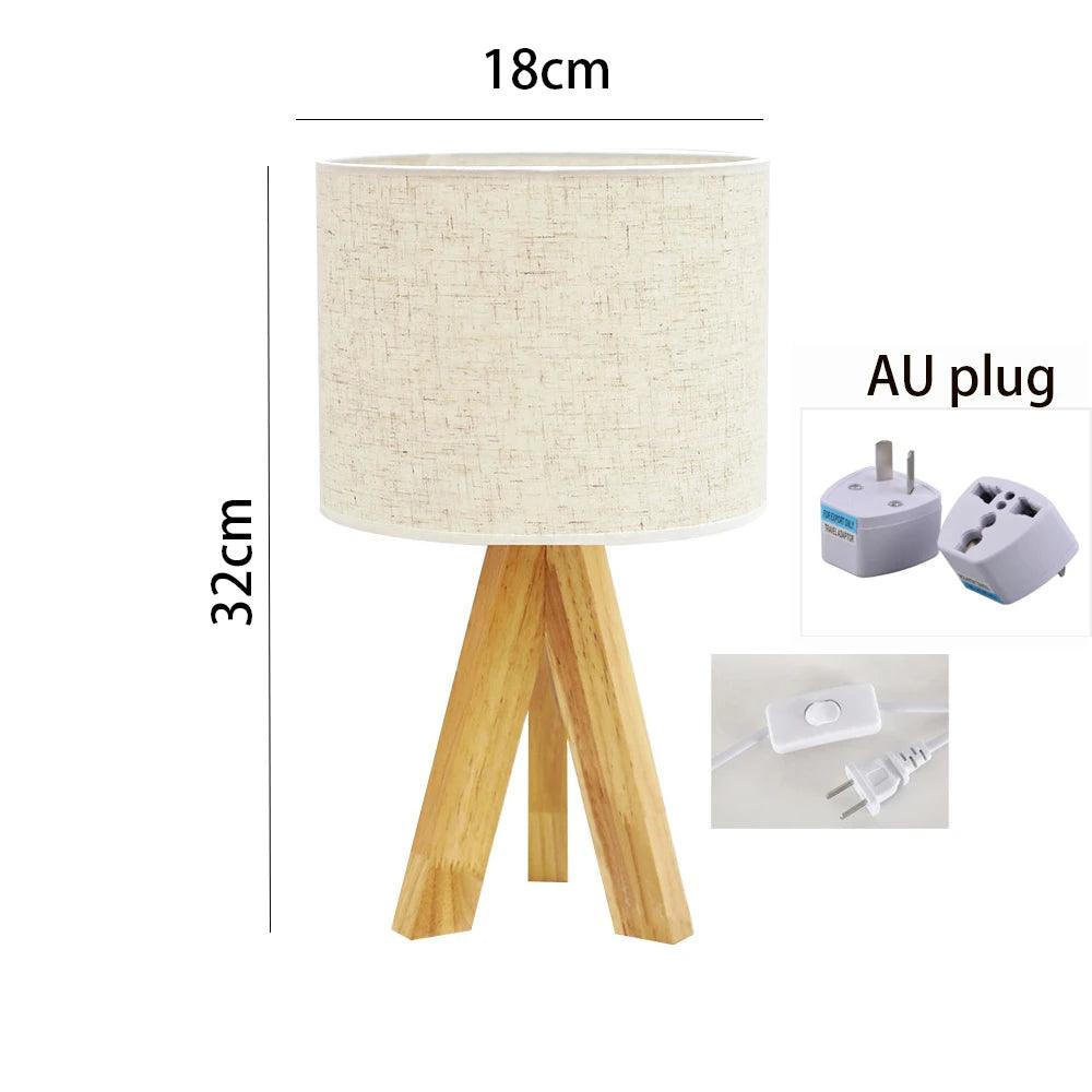 ZK50 Desktop Decorative Lighting Table Lamp LED Wooden Bedside Lamp Tripod Table Lamp Retro Linen Lamp Shade Bedroom E27