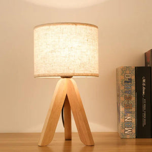 ZK50 Desktop Decorative Lighting Table Lamp LED Wooden Bedside Lamp Tripod Table Lamp Retro Linen Lamp Shade Bedroom E27