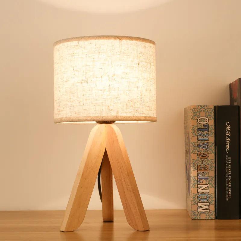 ZK50 Desktop Decorative Lighting Table Lamp LED Wooden Bedside Lamp Tripod Table Lamp Retro Linen Lamp Shade Bedroom E27