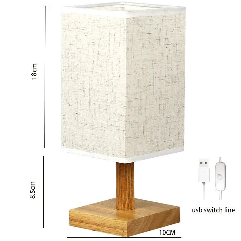 ZK50 Desktop Decorative Lighting Table Lamp LED Wooden Bedside Lamp Tripod Table Lamp Retro Linen Lamp Shade Bedroom E27