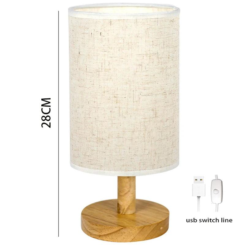 ZK50 Desktop Decorative Lighting Table Lamp LED Wooden Bedside Lamp Tripod Table Lamp Retro Linen Lamp Shade Bedroom E27