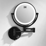 bathroom Makeup Mirrors Black/Brushed Gold Brass Wall Extending Folding Double Side LED Light Mirror Magnification Bath Mirror