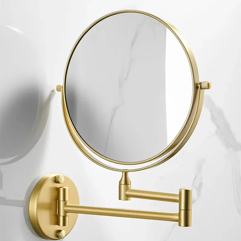 bathroom Makeup Mirrors Black/Brushed Gold Brass Wall Extending Folding Double Side LED Light Mirror Magnification Bath Mirror