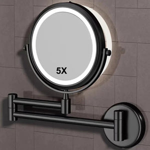 bathroom Makeup Mirrors Black/Brushed Gold Brass Wall Extending Folding Double Side LED Light Mirror Magnification Bath Mirror