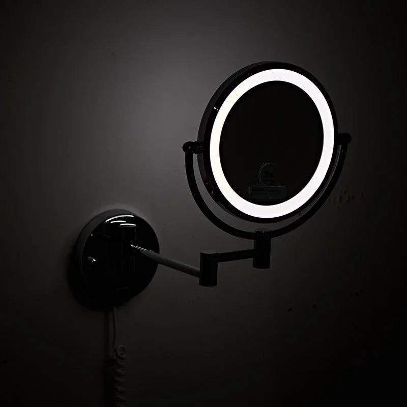 bathroom Makeup Mirrors Black/Brushed Gold Brass Wall Extending Folding Double Side LED Light Mirror Magnification Bath Mirror