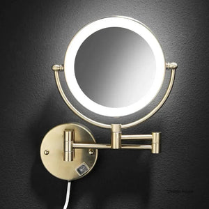 bathroom Makeup Mirrors Black/Brushed Gold Brass Wall Extending Folding Double Side LED Light Mirror Magnification Bath Mirror