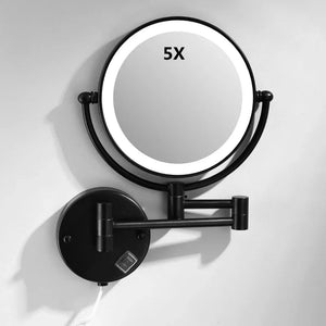 bathroom Makeup Mirrors Black/Brushed Gold Brass Wall Extending Folding Double Side LED Light Mirror Magnification Bath Mirror