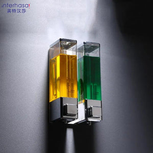 interhasa! Shampoo Dispenser Wall Soap Dispenser Shower Dispenser Chrome Finish Square Liquid Soap Bottle Bathroom Accessories