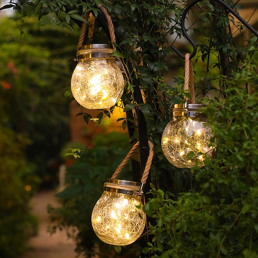 Modern Round Glass Jar Solar Hanging Lamp