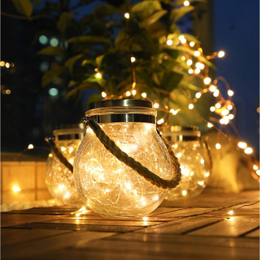 Modern Round Glass Jar Solar Hanging Lamp