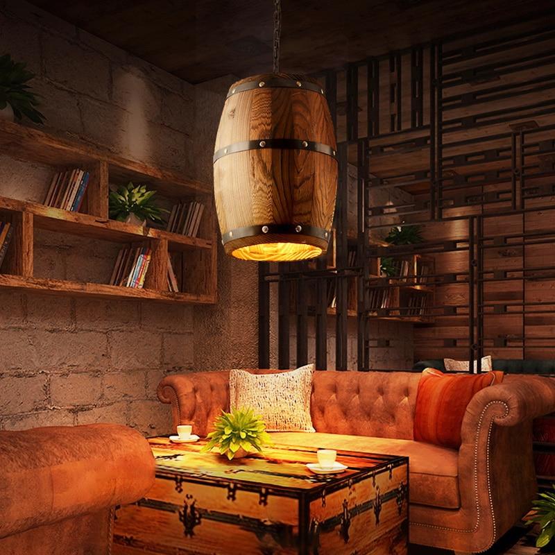 Hanging Wooden Wine Barrel Light