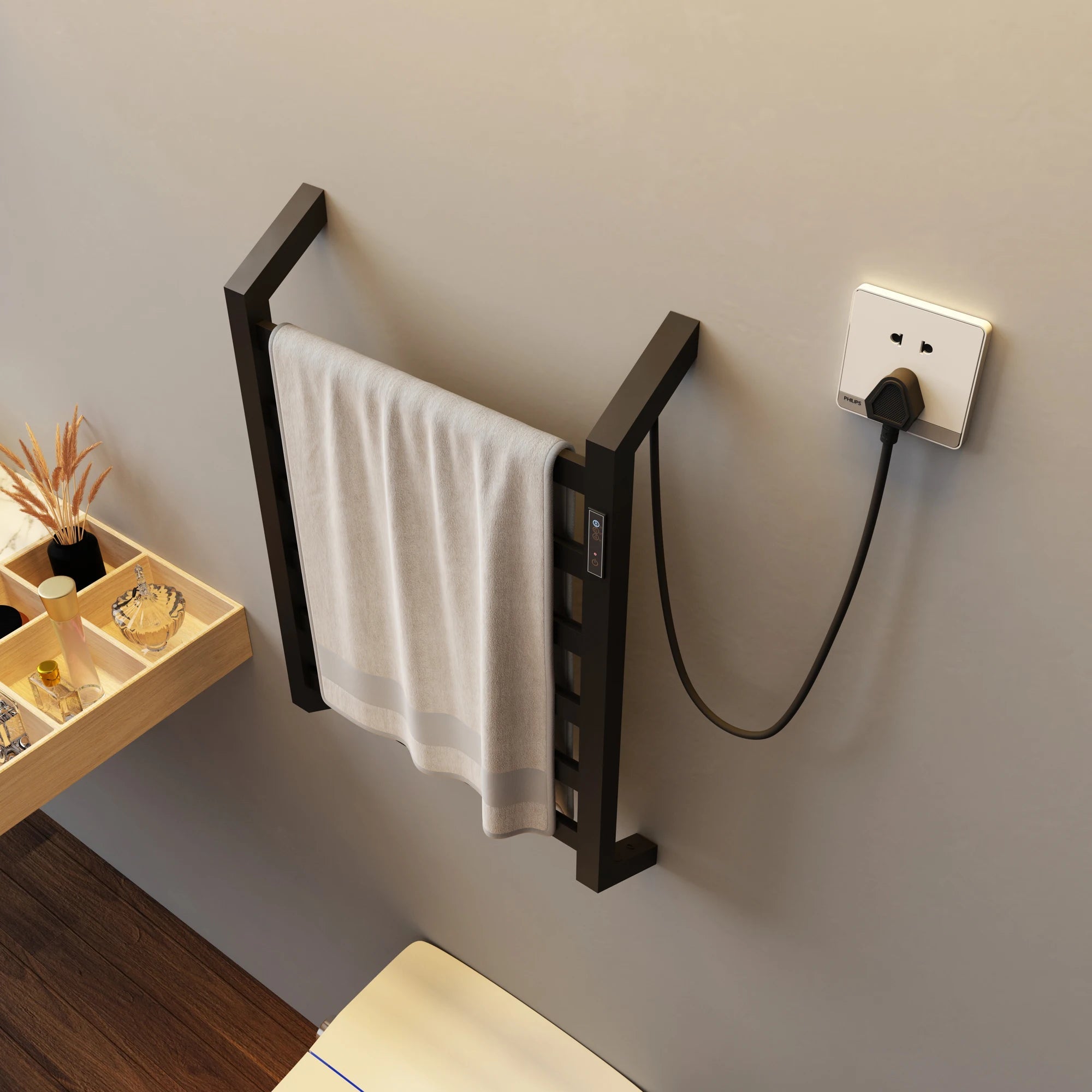 towel warmer electric for bathroom without drilling, electric towel rack stainless steel, heated towel rack for bathroom